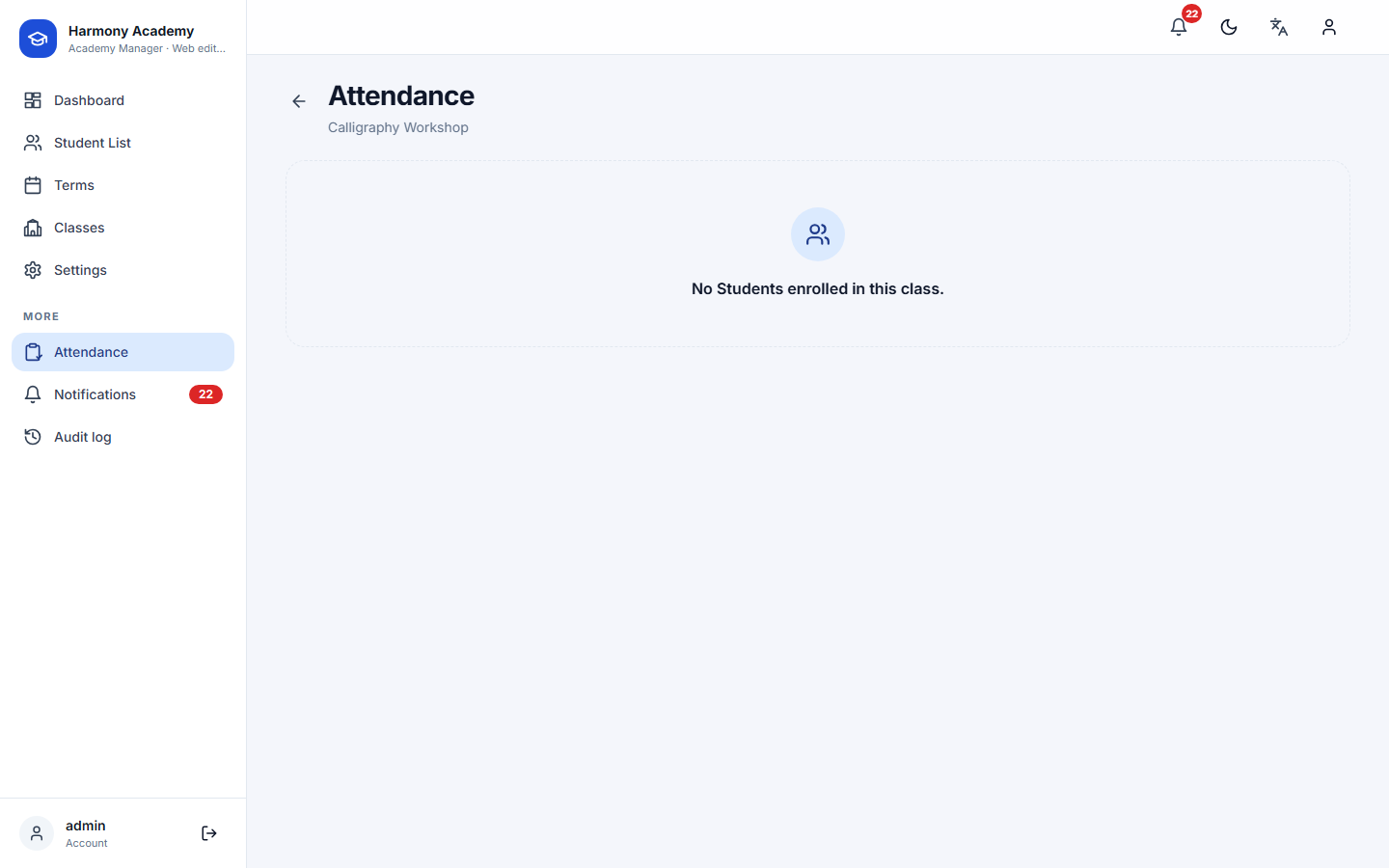 Screenshot of Academy Manager
