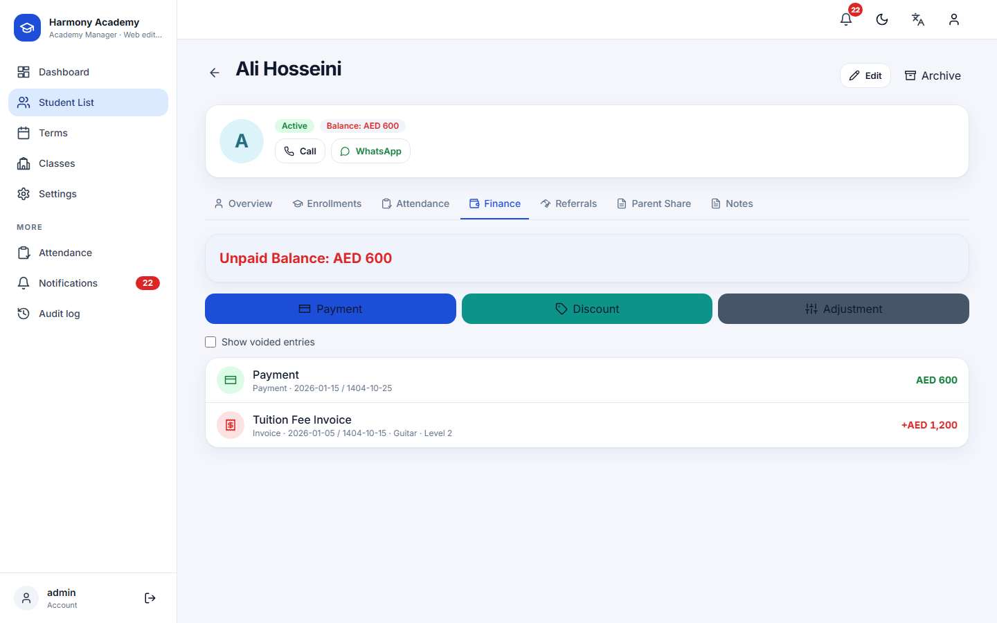 Screenshot of Academy Manager
